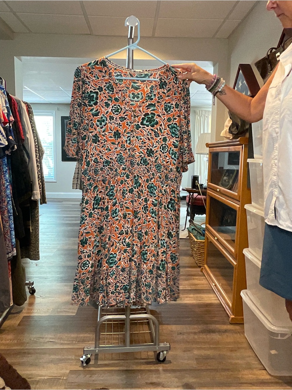 Floral Tiered Midi Dress in Coral & Teal